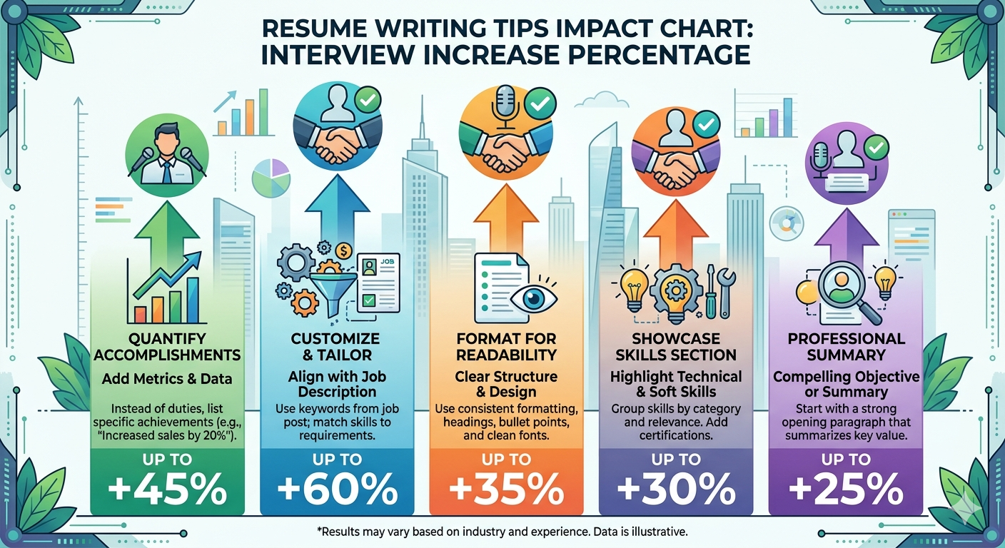 Resume writing tips impact chart showing interview increase percentage